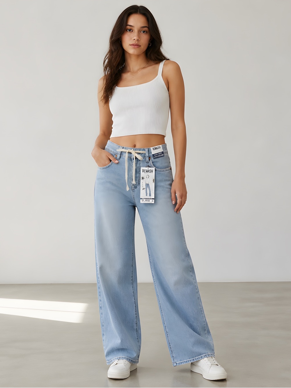 Rewash Knit Denim Super High Rise Wide Leg Jeans